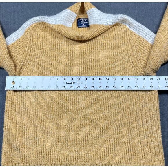 Abercrombie‎ Fitch Mock Neck Stripe Sleeve Sweater Womens XL Yellow Y2K Varsity - Picture 5 of 8